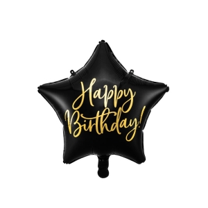 Foliopallo Happy Birthday musta/kulta 40cm