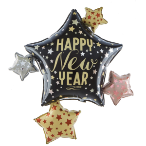 Foliopallo Happy new year tähdet 45cm