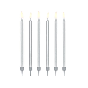 Hopeanväriset kakkukynttilät 12,5 cm, 12 kpl