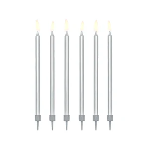Hopeanväriset kakkukynttilät 12,5 cm, 12 kpl