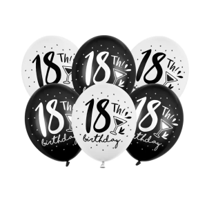 Ilmapallot 18th birthday mustavalkoinen 6kpl