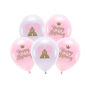 Ilmapallot Happy Birthday linna vaaleanpunainen 5kpl