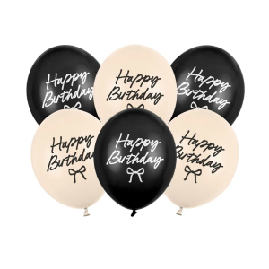 Ilmapallot Happy Birthday rusetti mustabeige 6kpl
