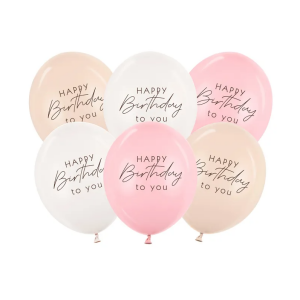 Ilmapallot Happy Birthday vaaleanpunainen beige 6kpl