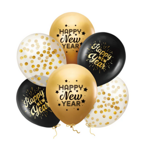 Ilmapallot Happy new year musta kulta 6kpl