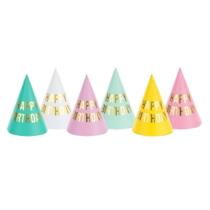 Juhlahattu Happy Birthday- mix 16 cm, 6 kpl
