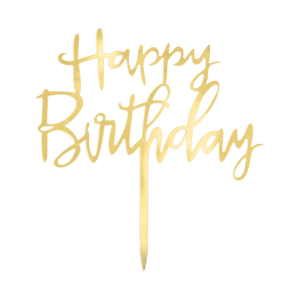 Kakkukoriste Happy Birthday kulta teksti