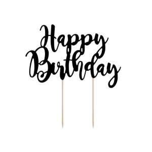 Kakkukoriste Happy Birthday musta