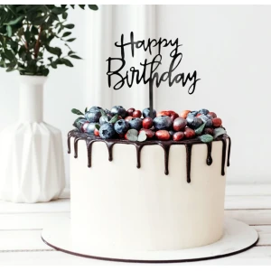 Kakkukoriste Happy Birthday musta muovi