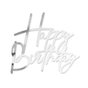 Kakkukoriste piikillä Happy Birthday hopea