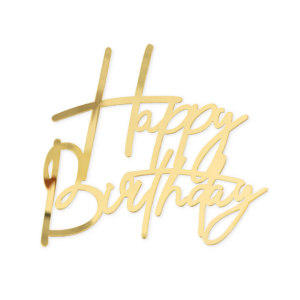 Kakkukoriste piikillä Happy Birthday kulta