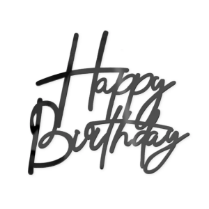 Kakkukoriste piikillä Happy Birthday musta