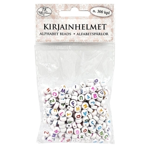 Kirjainhelmet pyöreä valkoinen/värikäs 300kpl