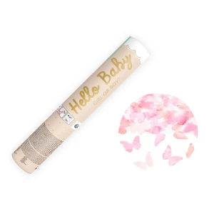 Konfettitykki Gender Reveal perhonen vaaleanpunainen 20cm