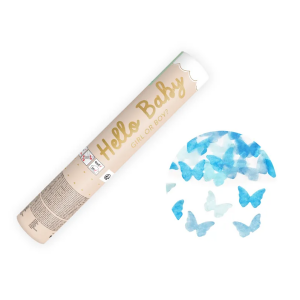 Konfettitykki Gender Reveal perhonen vaaleansininen 20cm