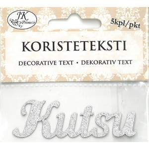 Koristeteksti kutsu glitter hopea 5kpl