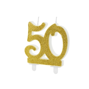 ​Kullanvärinen 50-vuotis kakkukynttilä 7,5 cm