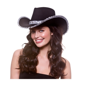 Musta Cowgirlin hattu hopeanvärisillä koristeilla