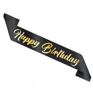 Olkanauha Happy Birthday musta