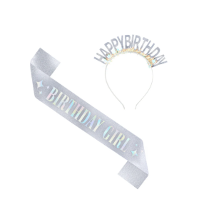 Olkanauha ja tiara Happy Birthday hopea