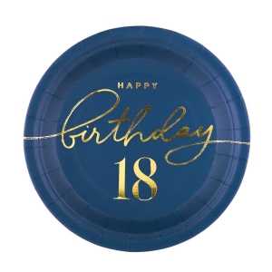 Pahvilautanen tummansininen 18 Happy Birthday 6kpl