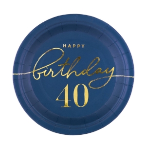 Pahvilautanen tummansininen 40 Happy Birthday 6kpl