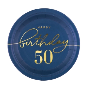 Pahvilautanen tummansininen 50 Happy Birthday 6kpl