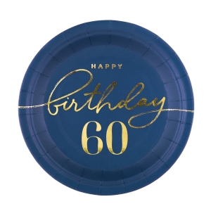 Pahvilautanen tummansininen 60 Happy Birthday 6kpl