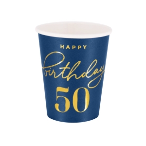 Pahvimuki tummansininen 50 Happy Birthday 6kpl
