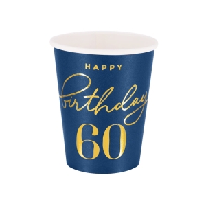 Pahvimuki tummansininen 60 Happy Birthday 6kpl
