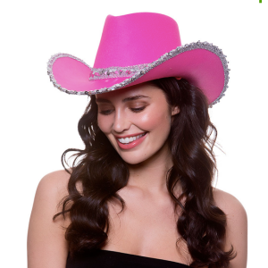 Pinkki Cowgirlin hattu hopeanvärisillä koristeilla