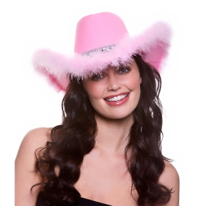 Pinkki Cowgirlin hattu karvareunuksella
