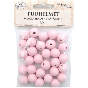 Puuhelmi 1,5cm vaaleanpunainen 30kpl