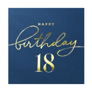 Servetti tummansininen 18 Happy Birthday 10kpl