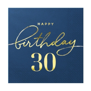 Servetti tummansininen 30 Happy Birthday 10kpl