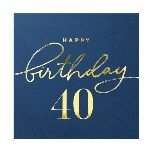Servetti tummansininen 40 Happy Birthday 10kpl