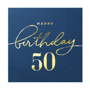 Servetti tummansininen 50 Happy Birthday 10kpl