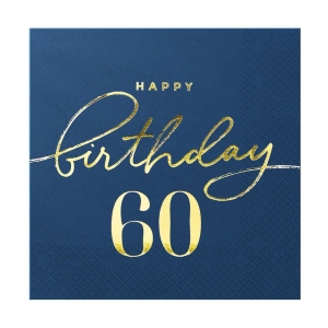 Servetti tummansininen 60 Happy Birthday 10kpl