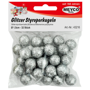 Styroxpallot glitter hopea 32kpl